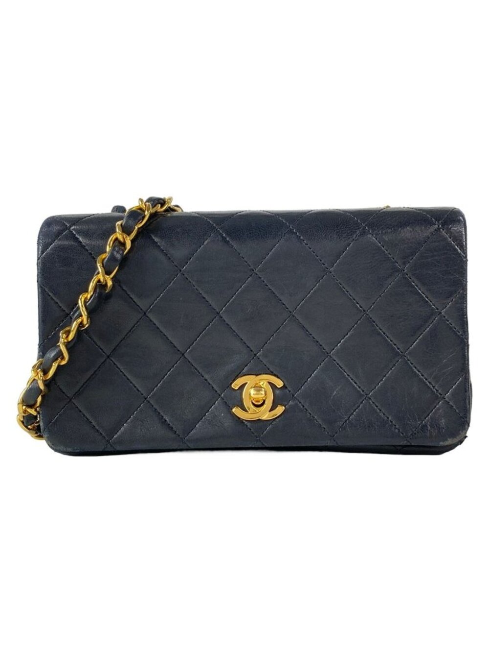 Chanel Shoulder Bag Mini Quilted Black Gold Chain Full Flap Turnlock Lambskin